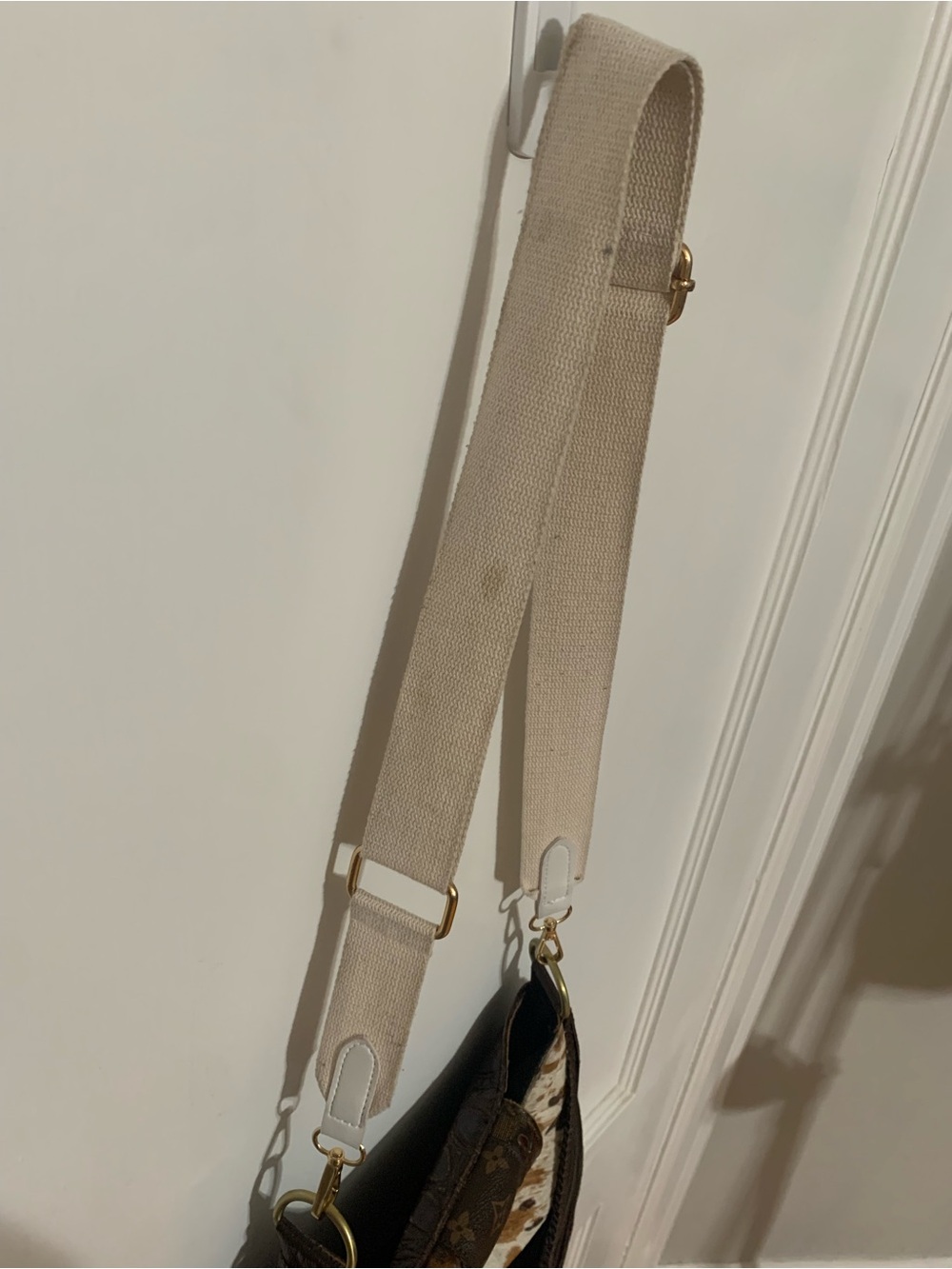 Upcycled Louis Vuitton Material, Brown & White Cowhide Fringe Shoulder Bag - Picture 8 of 8
